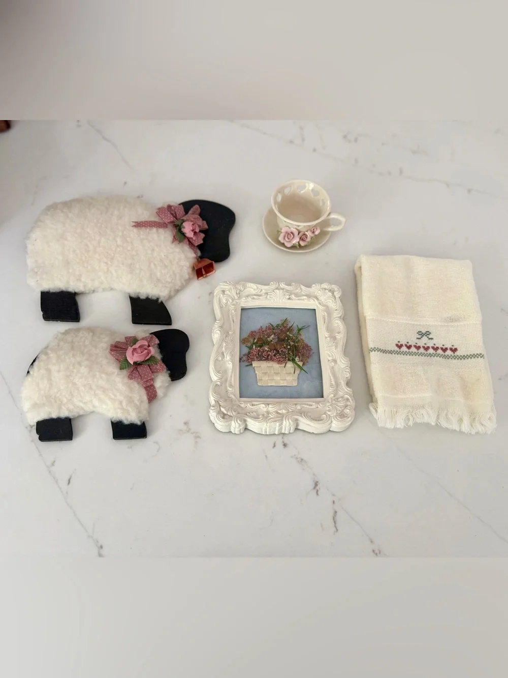 Vintage Cottage White and Pink Home Decor Bundles